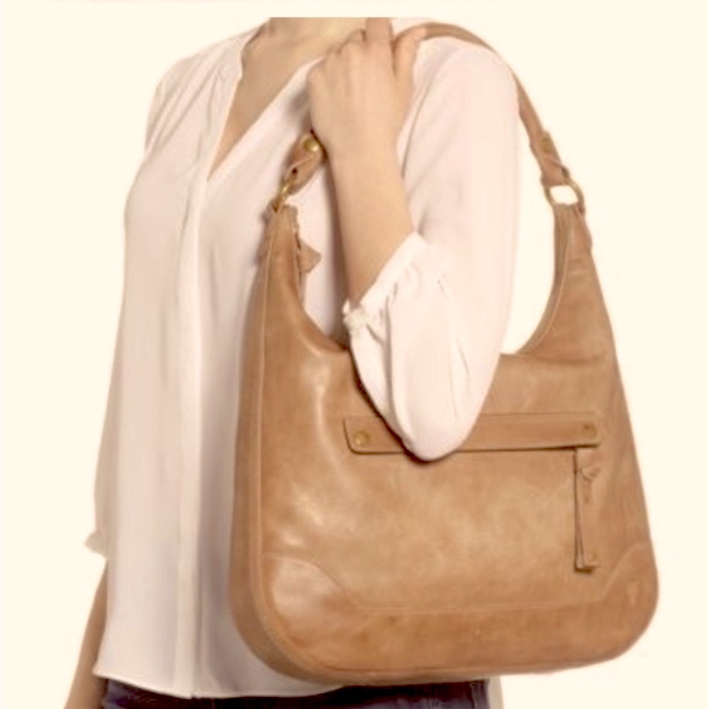 Frye Melissa Large Top Zip Hobo Bag purse distressed leather in Dark Taupe VGUC